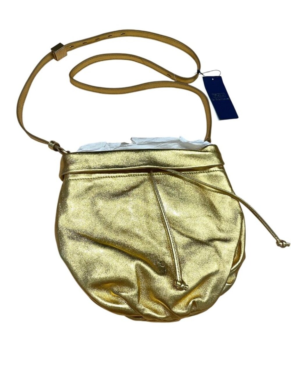 NWT Polo Ralph Lauren Blue Label Gold Crossbody Bag Leather - Picture 2 of 12